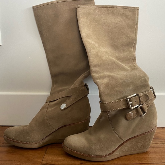 Coach Candid Suede Knee High Wedge Boots Sz 7.5 - Picture 9 of 11